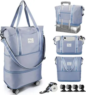 25L-55L Expandable Foldable Duffle Bag, Rolling Duffle Bag with Detachable Wheels and Adjustable Shoulder Strap