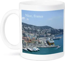 3dRose mug_162579_2 Harbor in Nice South France French Riviera Mediterranean Coastal Town City Boats World Travel Ceramic Mug, 15 oz, White