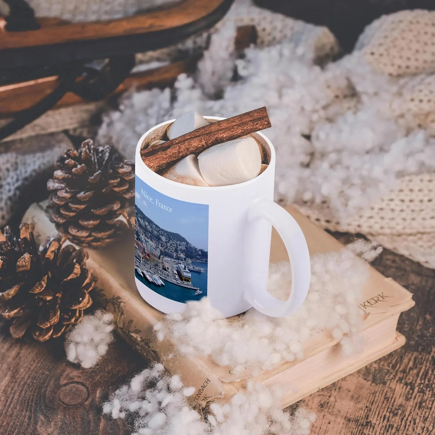 3dRose mug_162579_2 Harbor in Nice South France French Riviera Mediterranean Coastal Town City Boats World Travel Ceramic Mug, 15 oz, White