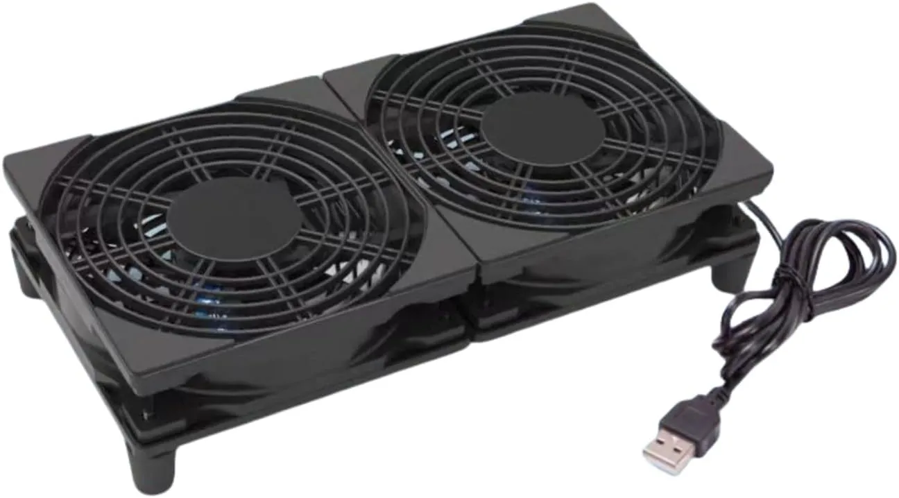 5V Quiet Dual USB Cooling Fan 120mm x 2 with 1200mm Cable,76CFM Airflow Cooling for Router, Computer, Mac Mini, PlayStation, Rack DIY Audio Video Network Cabinet Server Cooling Project