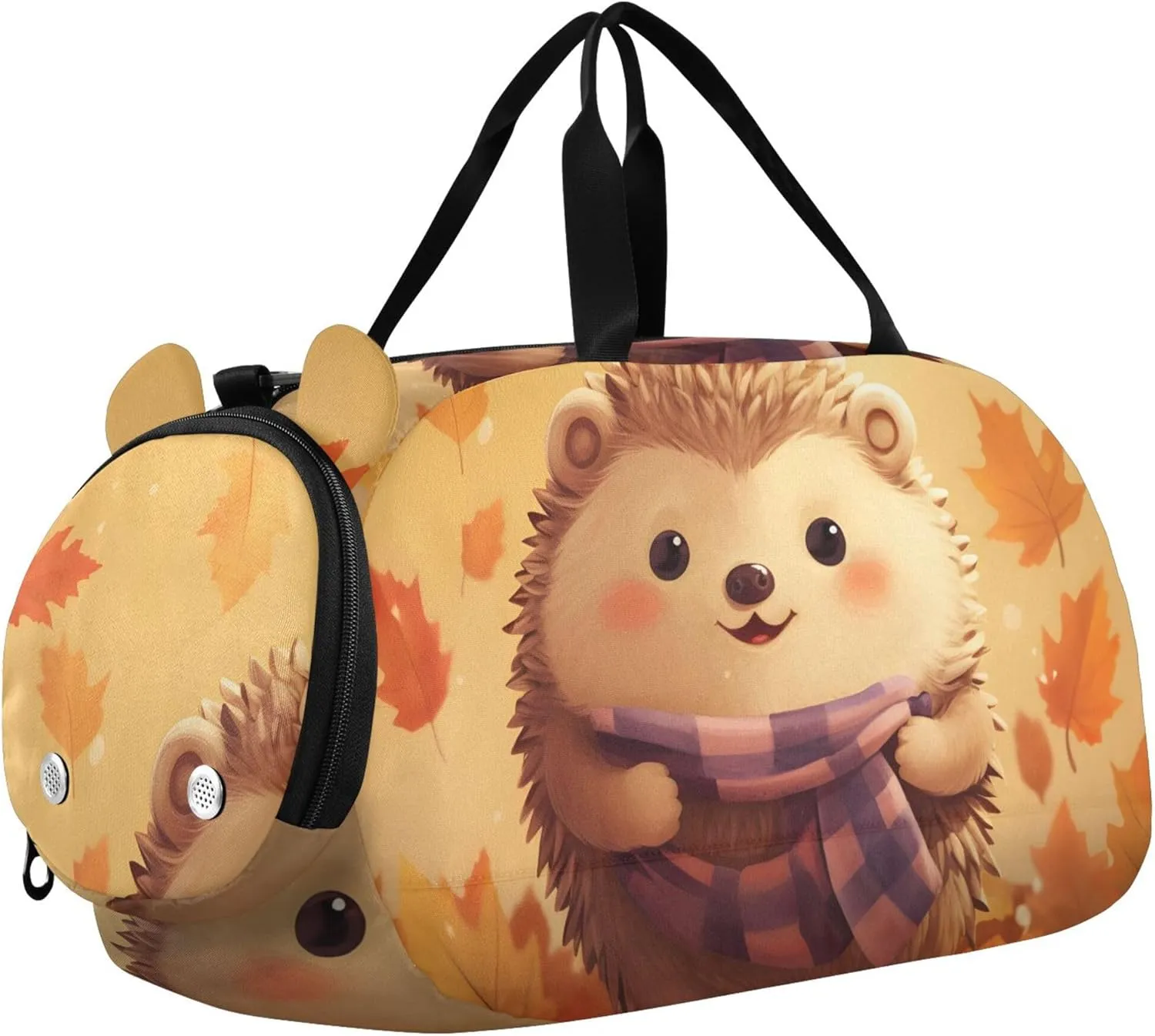 Adorable Hedgehog Autumn Leave Orange Duffle Bags for Traveling Tote Weekender Overnight Carry on Duffel Bag Boy Shoe Compartment