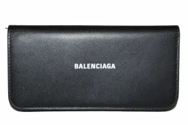 Authentic Balenciaga Black Calfskin Leather Continental Flap Wallet