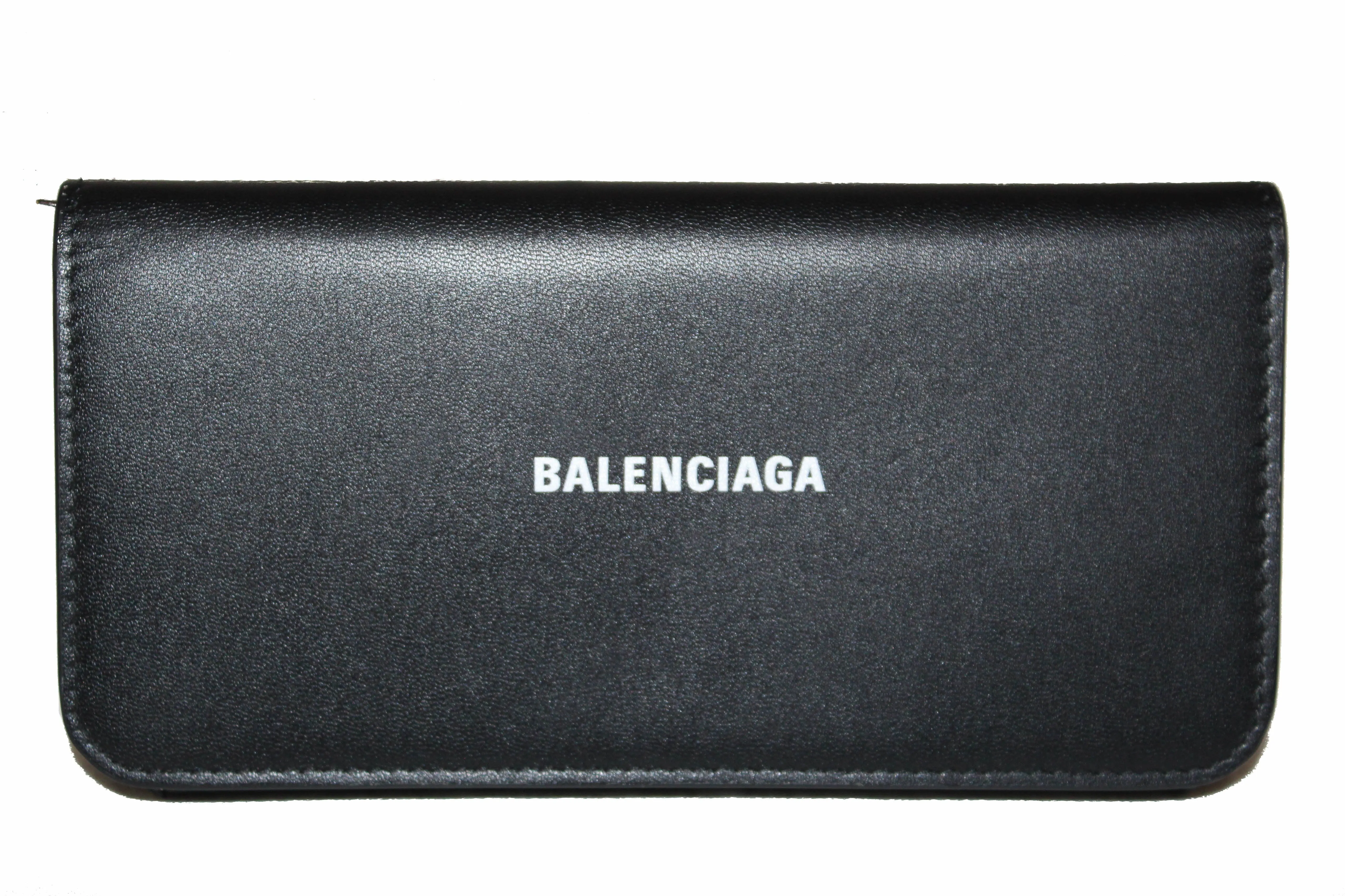 Authentic Balenciaga Black Calfskin Leather Continental Flap Wallet