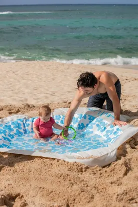 Baby Beach Pool | 2-in-1 Kiddie Pool and Beach Blanket | Flexible Toddler and Baby Pool | Beach Toys for Kids & Toddlers | 6x6 Feet with Waterproof Carrying Bag | Beach Puddle (Blue Flowers)