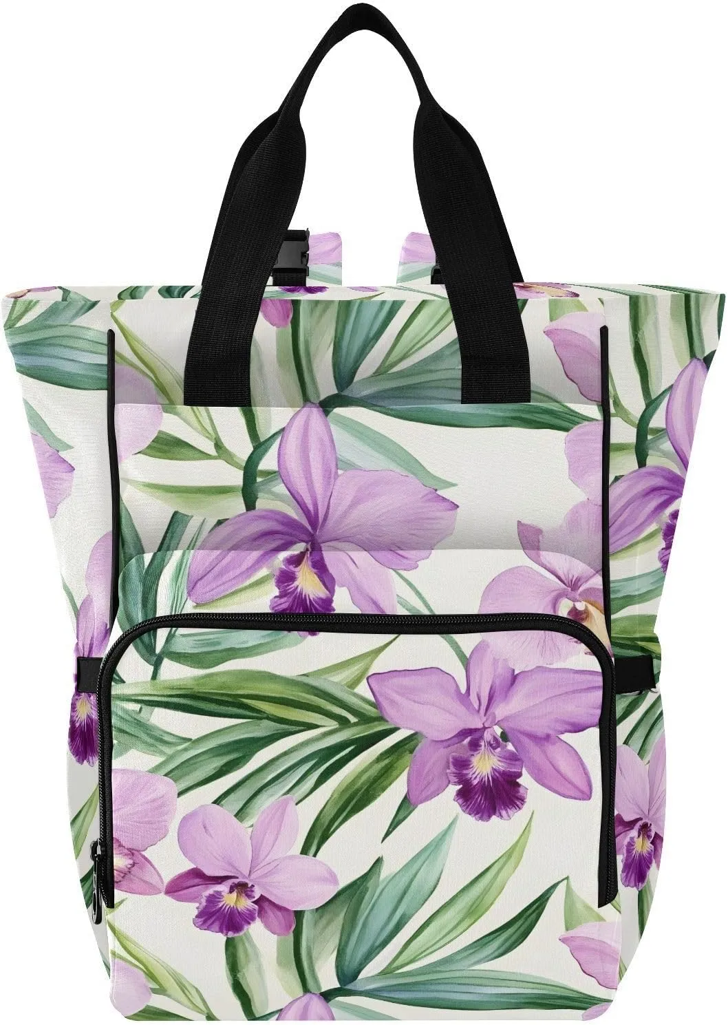 Baby Diaper Bag Backpack Vanilla Orchid Flower Pattern Purple Large Tote Baby Bag for Boys, Girls, Waterproof Multi Function Diaper Backpack, Travel Essentials for Moms
