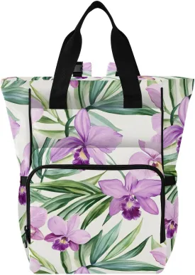Baby Diaper Bag Backpack Vanilla Orchid Flower Pattern Purple Large Tote Baby Bag for Boys, Girls, Waterproof Multi Function Diaper Backpack, Travel Essentials for Moms