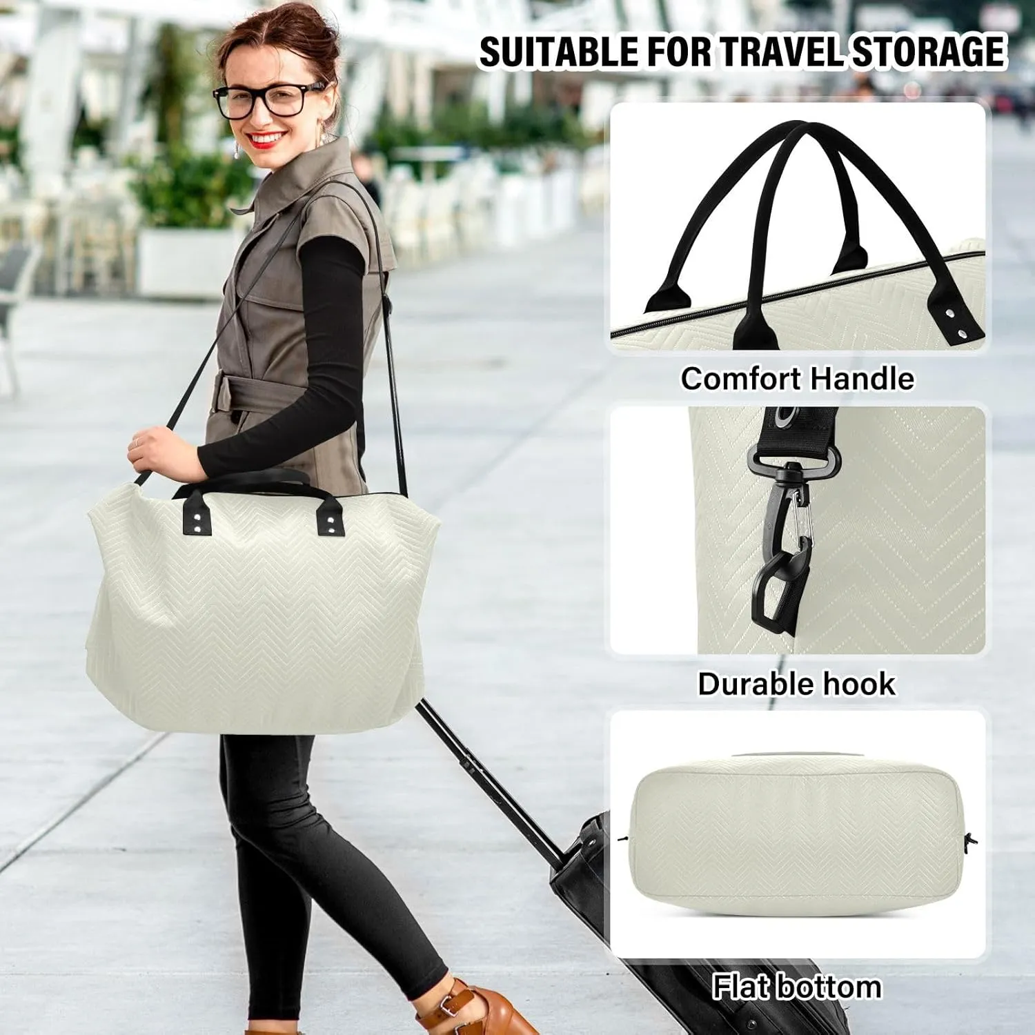 Beige Sports Gym Bag for Women Men Travel Duffel Bag Weekend Overnight Carry on Bag with Toiletry Bag Workout Dance Bag for Plane Hospital Workout Swimming Yoga