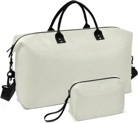 Beige Sports Gym Bag for Women Men Travel Duffel Bag Weekend Overnight Carry on Bag with Toiletry Bag Workout Dance Bag for Plane Hospital Workout Swimming Yoga