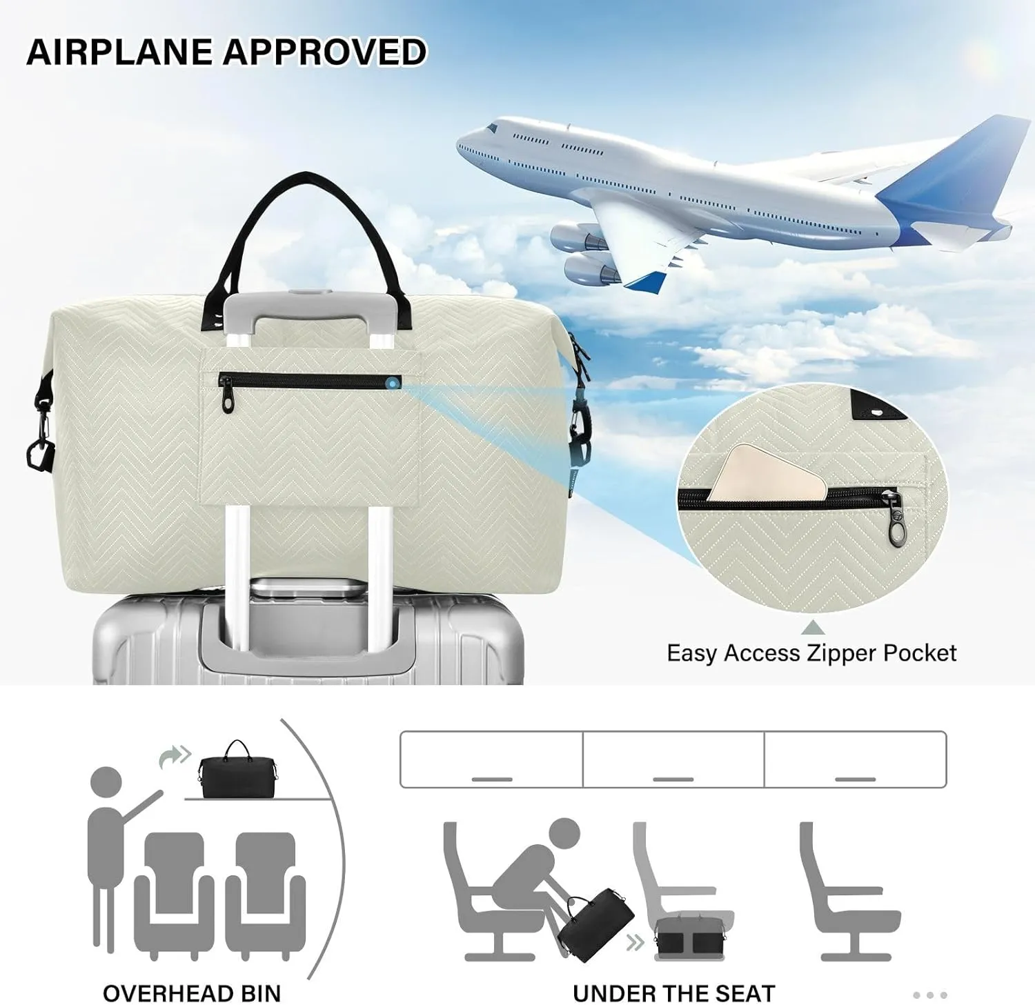 Beige Sports Gym Bag for Women Men Travel Duffel Bag Weekend Overnight Carry on Bag with Toiletry Bag Workout Dance Bag for Plane Hospital Workout Swimming Yoga