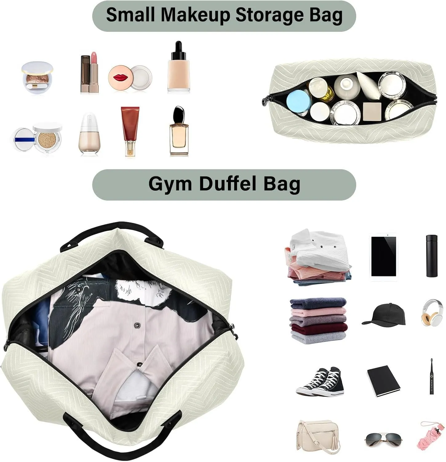 Beige Sports Gym Bag for Women Men Travel Duffel Bag Weekend Overnight Carry on Bag with Toiletry Bag Workout Dance Bag for Plane Hospital Workout Swimming Yoga