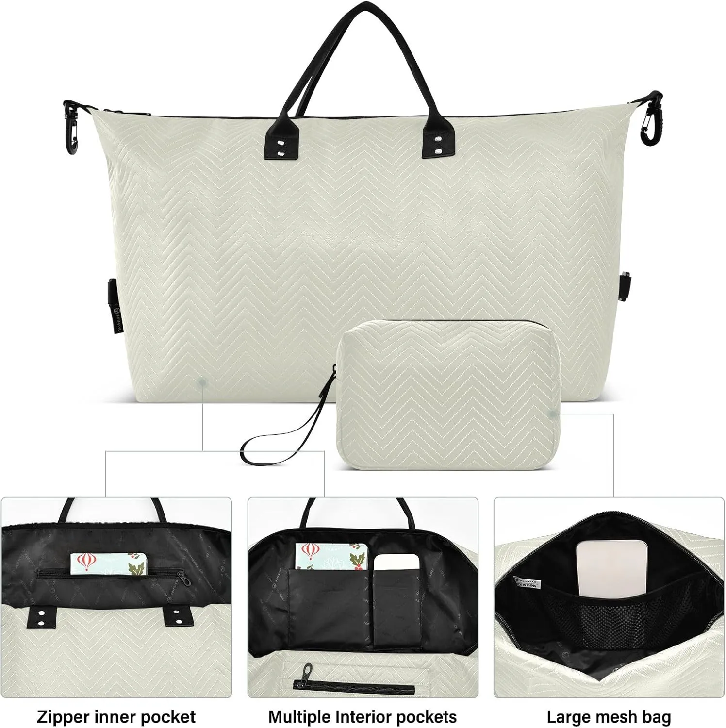Beige Sports Gym Bag for Women Men Travel Duffel Bag Weekend Overnight Carry on Bag with Toiletry Bag Workout Dance Bag for Plane Hospital Workout Swimming Yoga