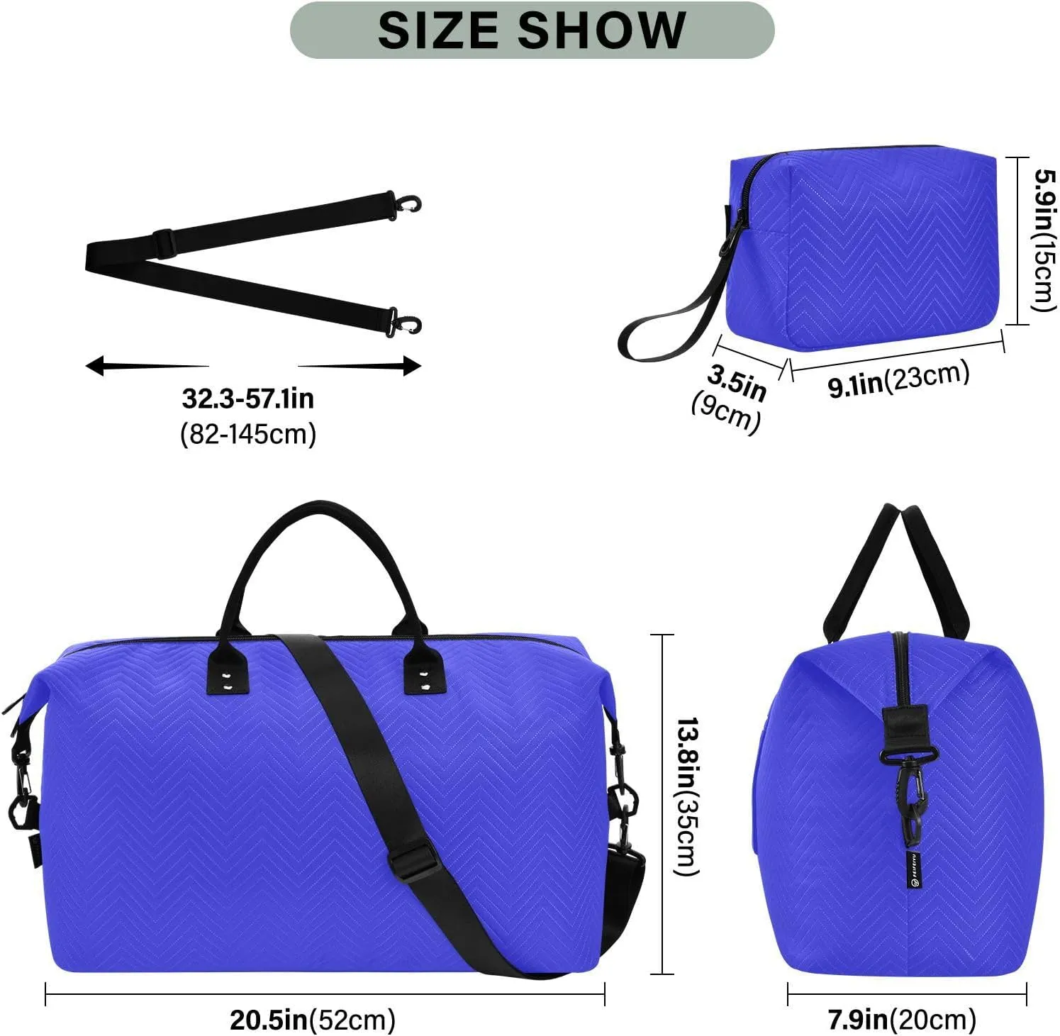 Blue Sports Gym Bag for Women Men Travel Duffel Bag Weekend Overnight Carry on Bag with Toiletry Bag Training Handbag for Workout Swimming Yoga Plane Hospital