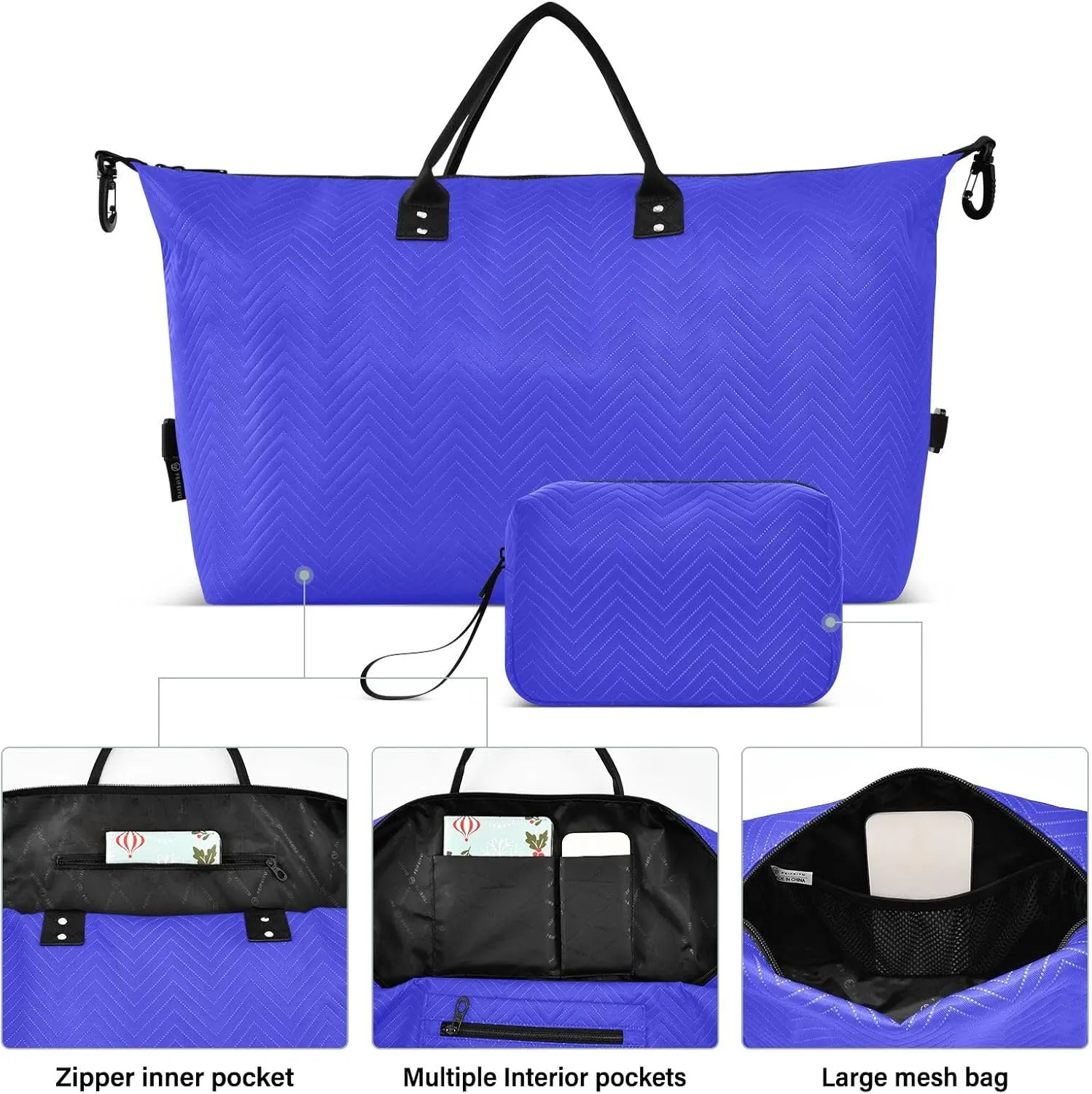 Blue Sports Gym Bag for Women Men Travel Duffel Bag Weekend Overnight Carry on Bag with Toiletry Bag Training Handbag for Workout Swimming Yoga Plane Hospital