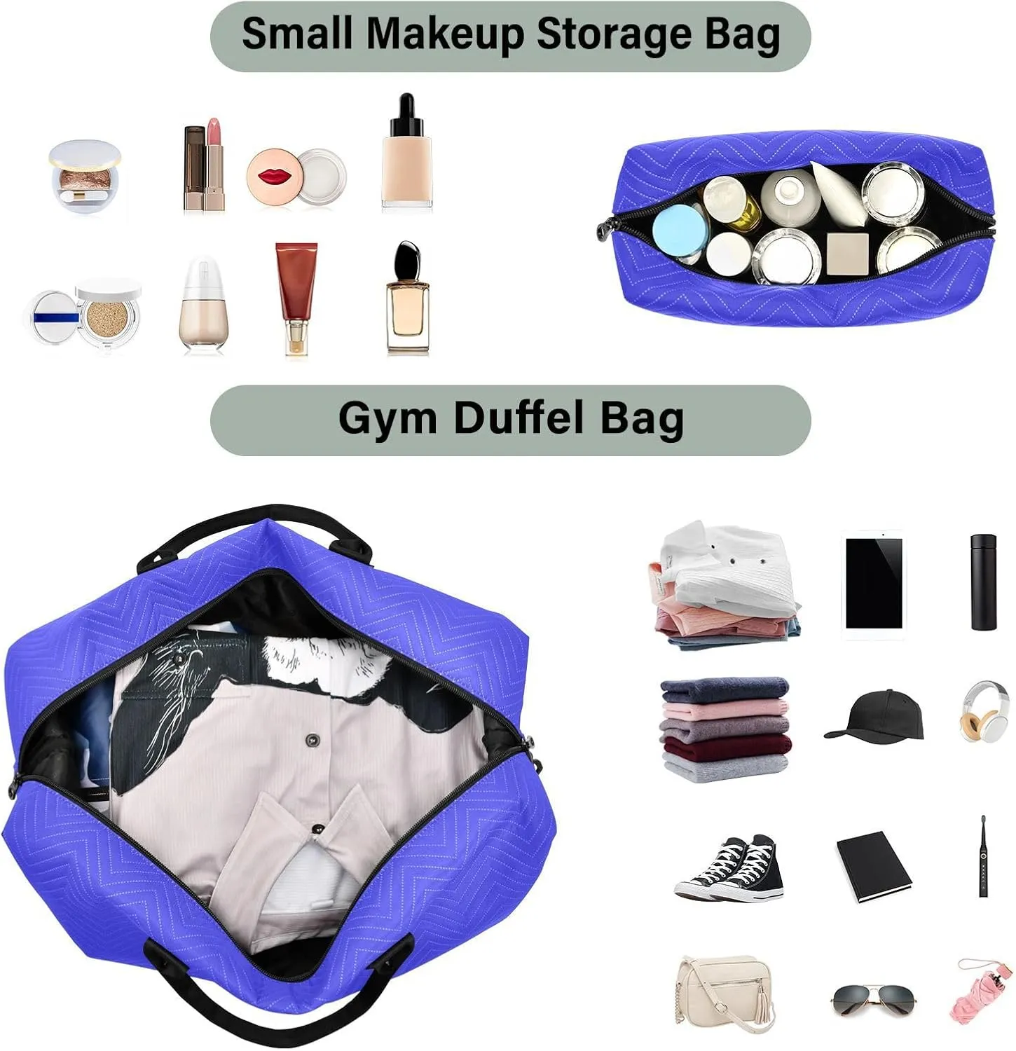 Blue Sports Gym Bag for Women Men Travel Duffel Bag Weekend Overnight Carry on Bag with Toiletry Bag Training Handbag for Workout Swimming Yoga Plane Hospital