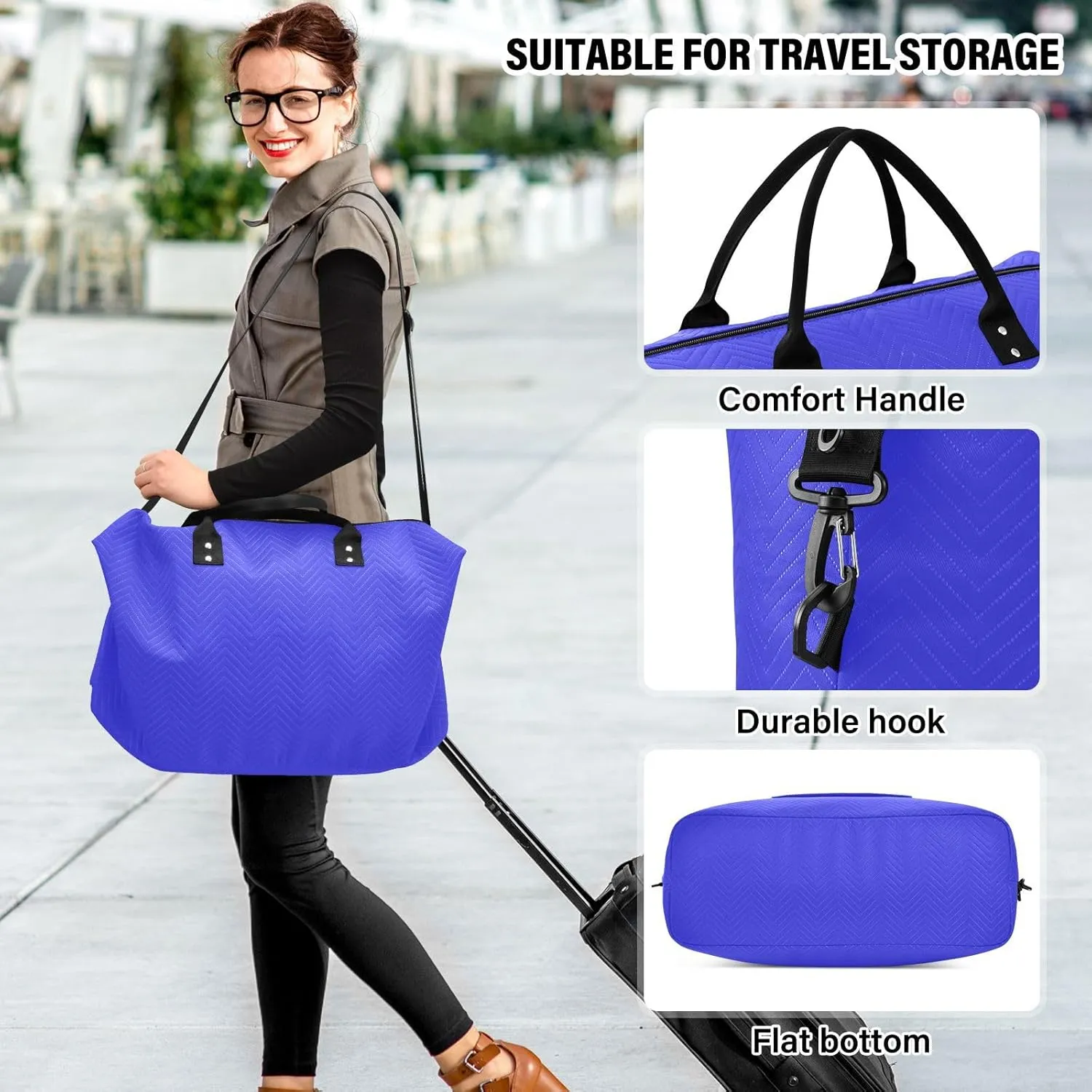 Blue Sports Gym Bag for Women Men Travel Duffel Bag Weekend Overnight Carry on Bag with Toiletry Bag Training Handbag for Workout Swimming Yoga Plane Hospital