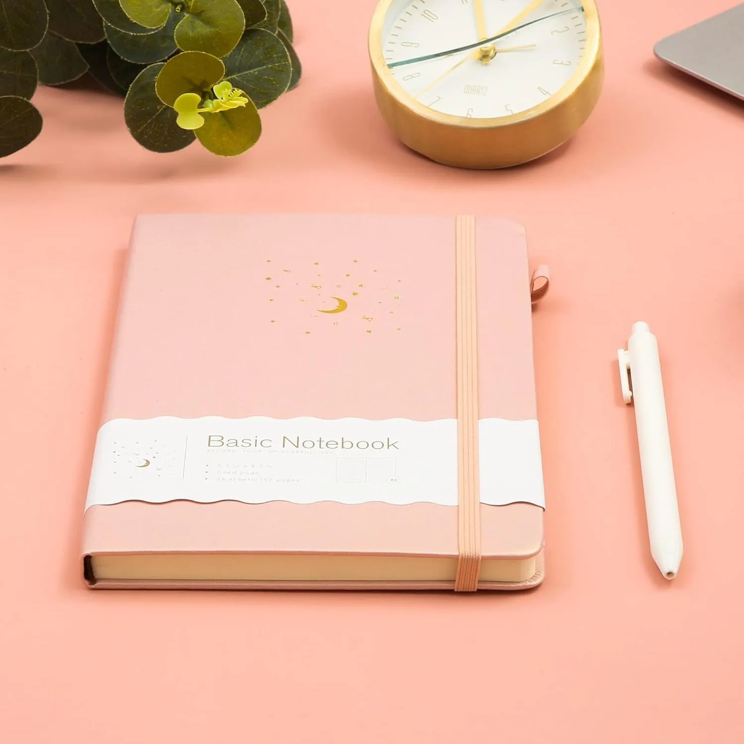 CAGIE Lined Journal Notebook for Work, 196 Pages, Medium 5.7" x 8.3", Hardcover Notebook Journal with Pen Loop, (Flash Pink Ruled), Gifts