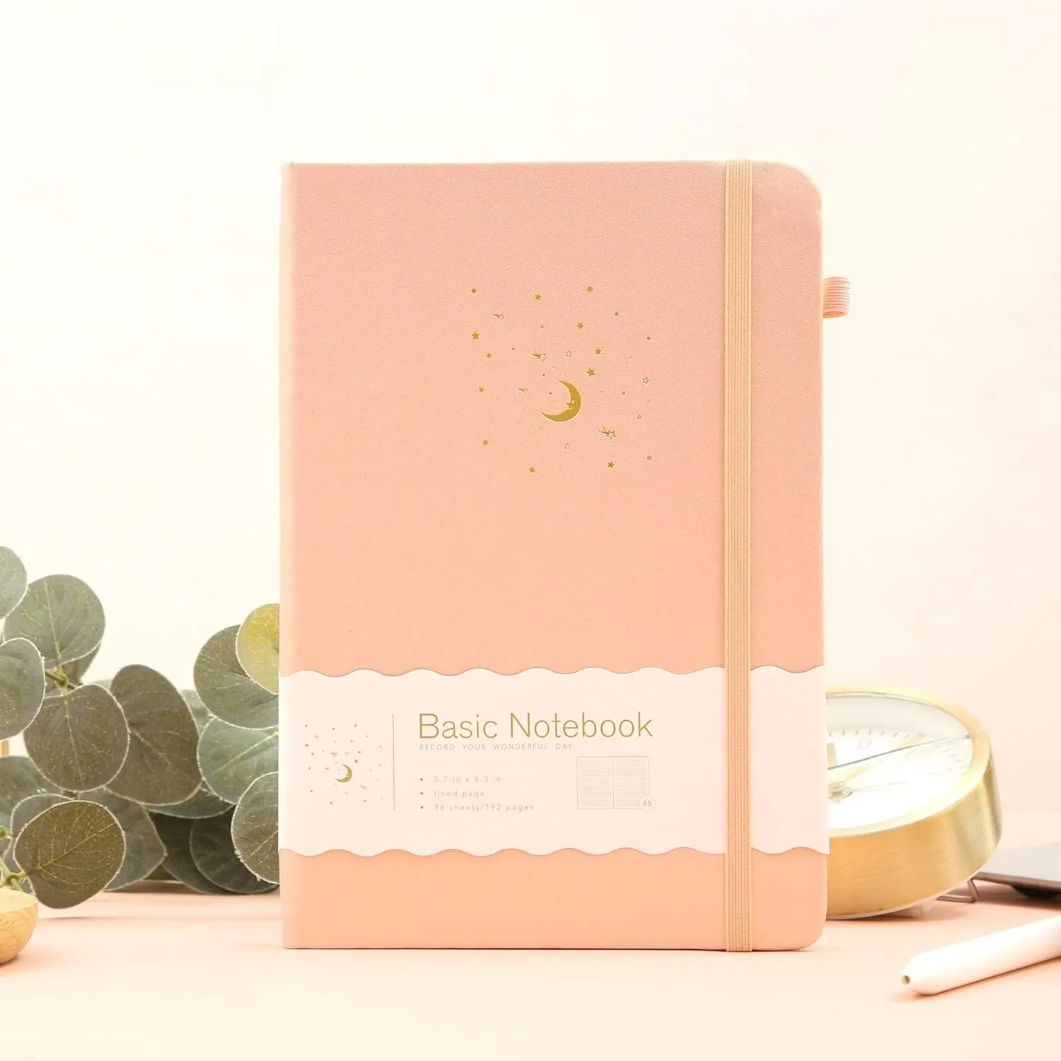 CAGIE Lined Journal Notebook for Work, 196 Pages, Medium 5.7" x 8.3", Hardcover Notebook Journal with Pen Loop, (Flash Pink Ruled), Gifts