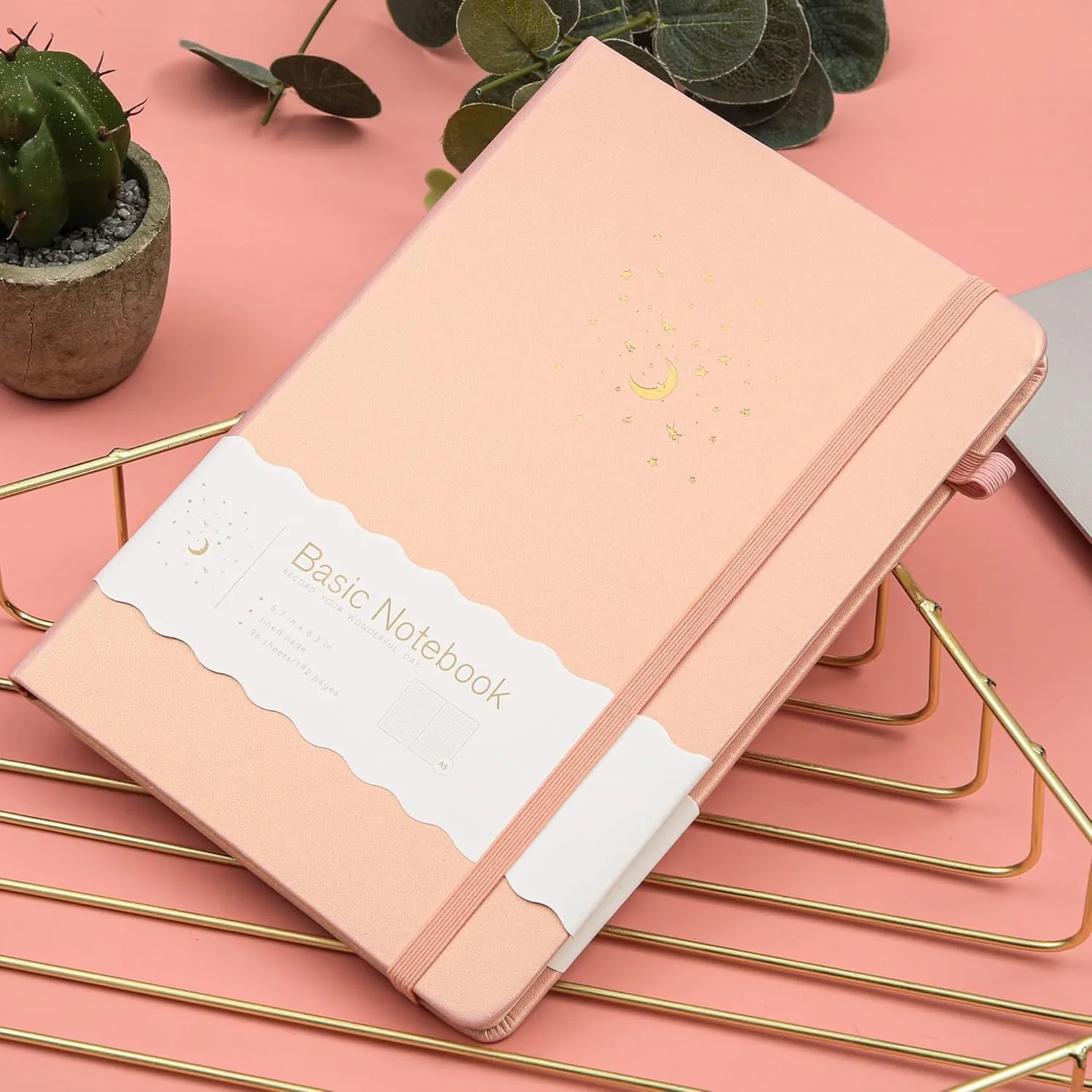 CAGIE Lined Journal Notebook for Work, 196 Pages, Medium 5.7" x 8.3", Hardcover Notebook Journal with Pen Loop, (Flash Pink Ruled), Gifts