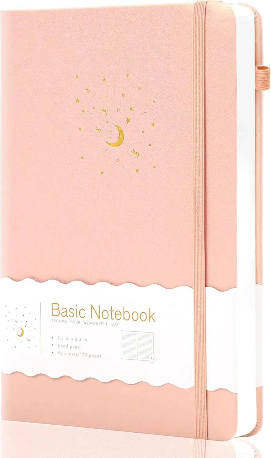 CAGIE Lined Journal Notebook for Work, 196 Pages, Medium 5.7" x 8.3", Hardcover Notebook Journal with Pen Loop, (Flash Pink Ruled), Gifts
