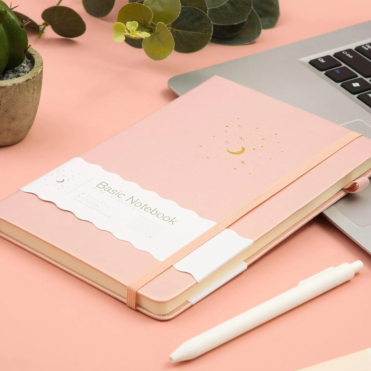 CAGIE Lined Journal Notebook for Work, 196 Pages, Medium 5.7" x 8.3", Hardcover Notebook Journal with Pen Loop, (Flash Pink Ruled), Gifts