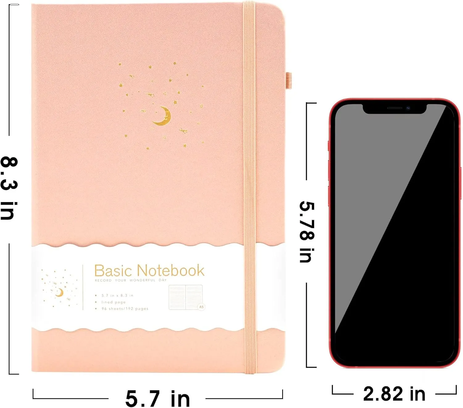 CAGIE Lined Journal Notebook for Work, 196 Pages, Medium 5.7" x 8.3", Hardcover Notebook Journal with Pen Loop, (Flash Pink Ruled), Gifts