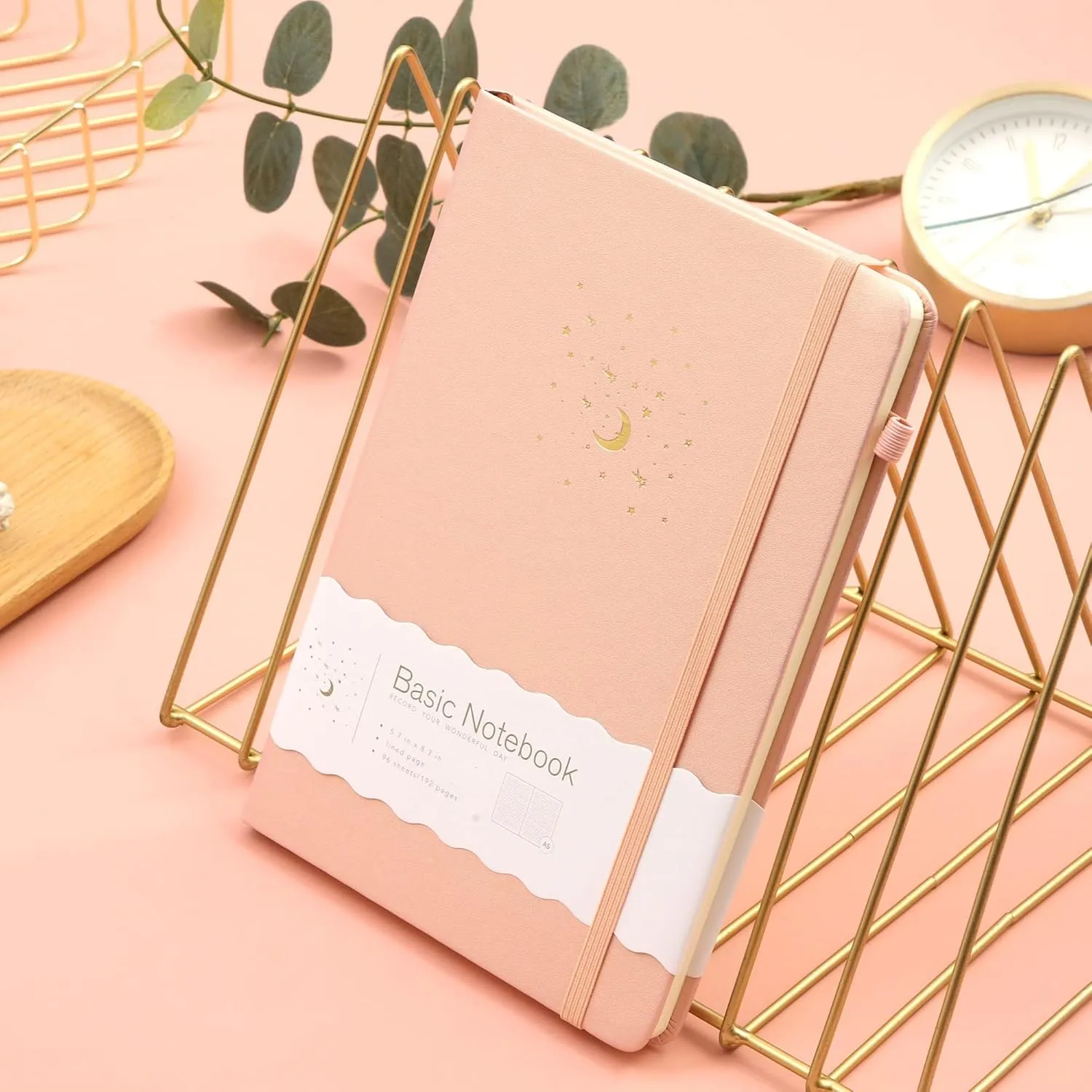 CAGIE Lined Journal Notebook for Work, 196 Pages, Medium 5.7" x 8.3", Hardcover Notebook Journal with Pen Loop, (Flash Pink Ruled), Gifts