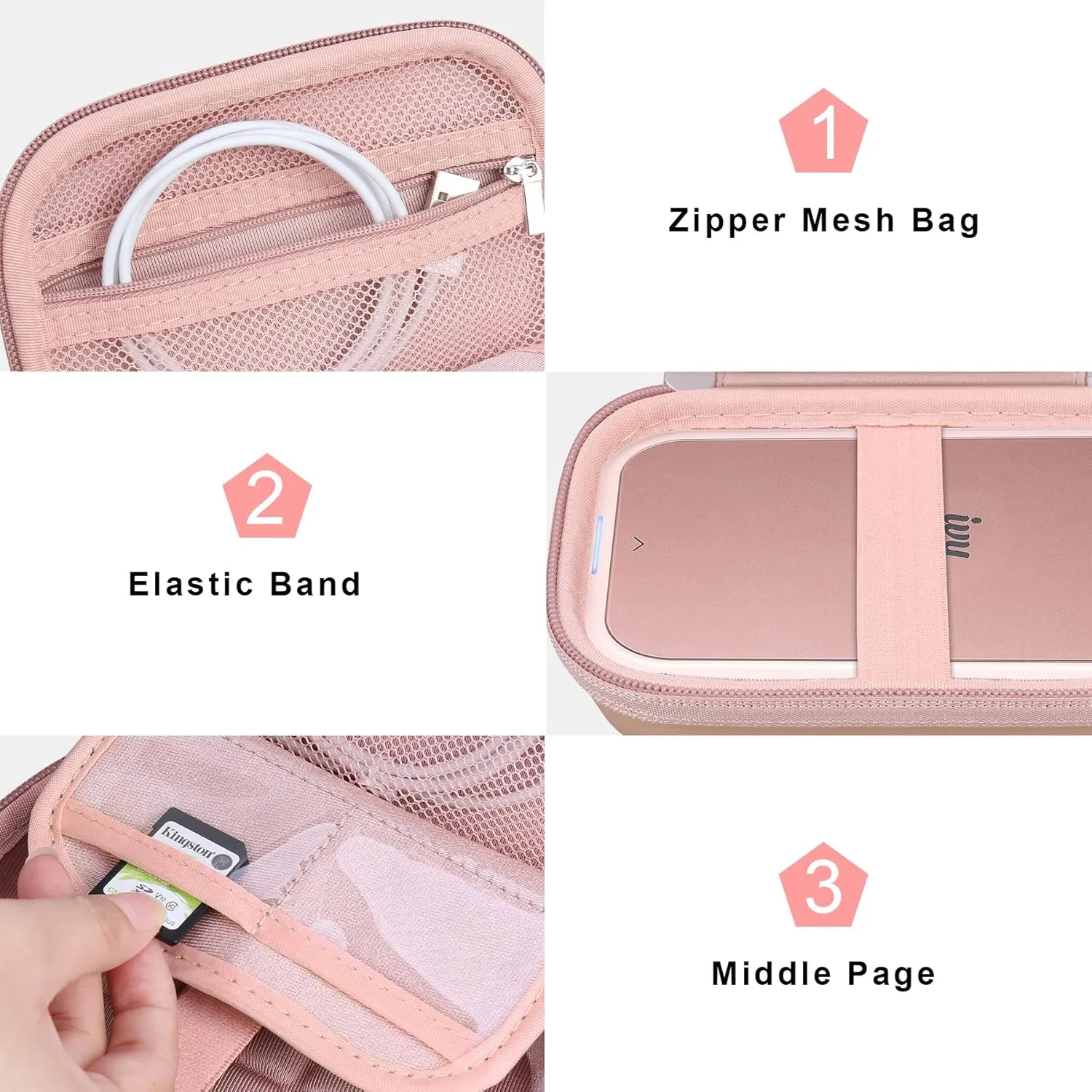 Canboc Hard Case for Canon Ivy 2 Mini Photo Printer Mobile Wireless Bluetooth Instant Camera Printer, Zipper Mesh Bag fit Photo Paper Cable, Rose Gold