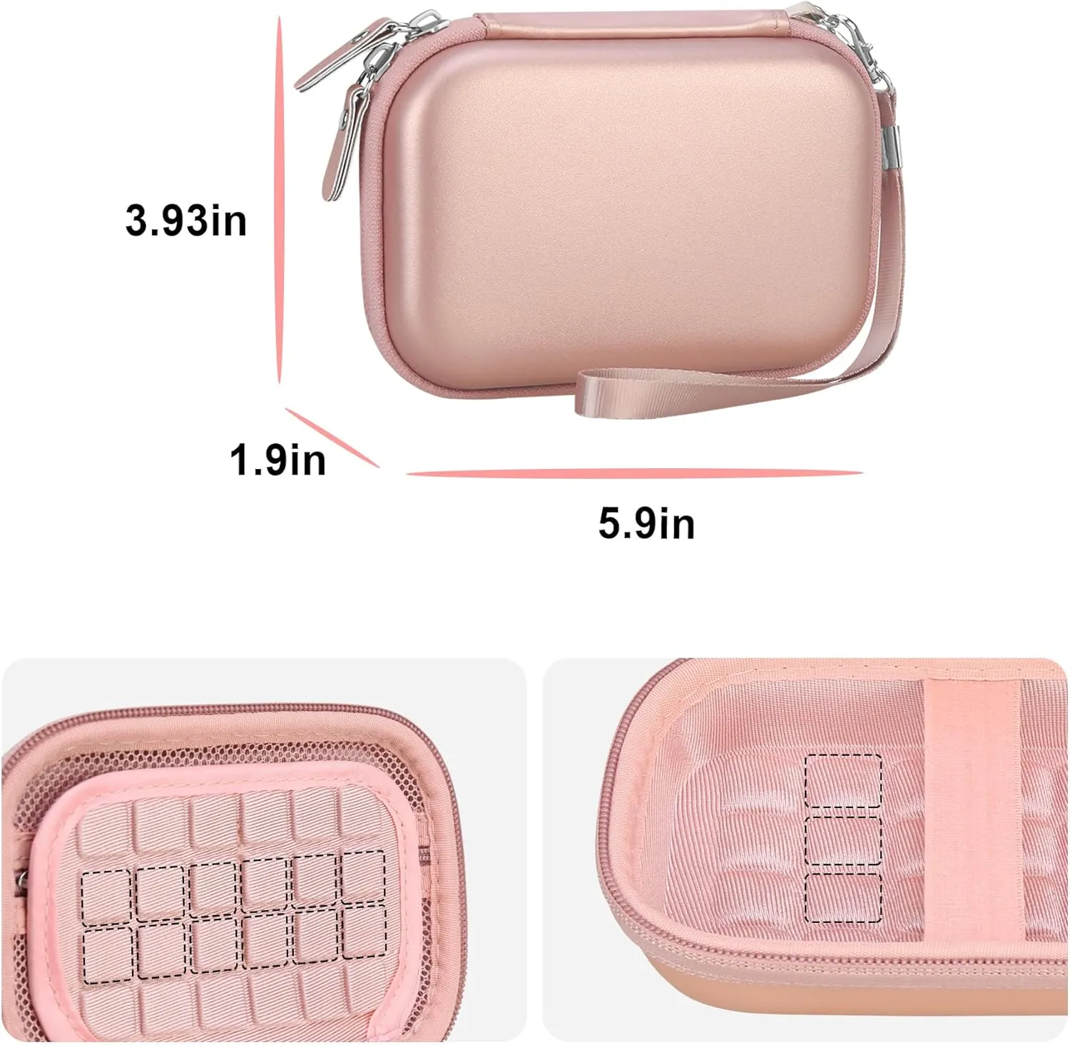Canboc Hard Case for Canon Ivy 2 Mini Photo Printer Mobile Wireless Bluetooth Instant Camera Printer, Zipper Mesh Bag fit Photo Paper Cable, Rose Gold
