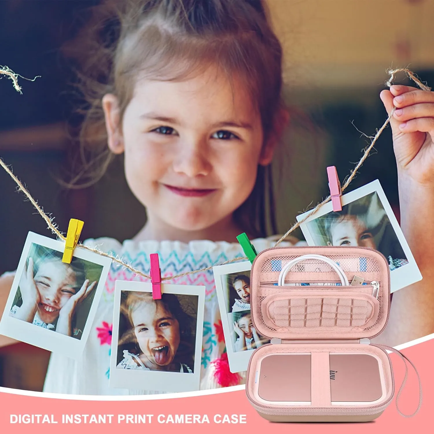 Canboc Hard Case for Canon Ivy 2 Mini Photo Printer Mobile Wireless Bluetooth Instant Camera Printer, Zipper Mesh Bag fit Photo Paper Cable, Rose Gold