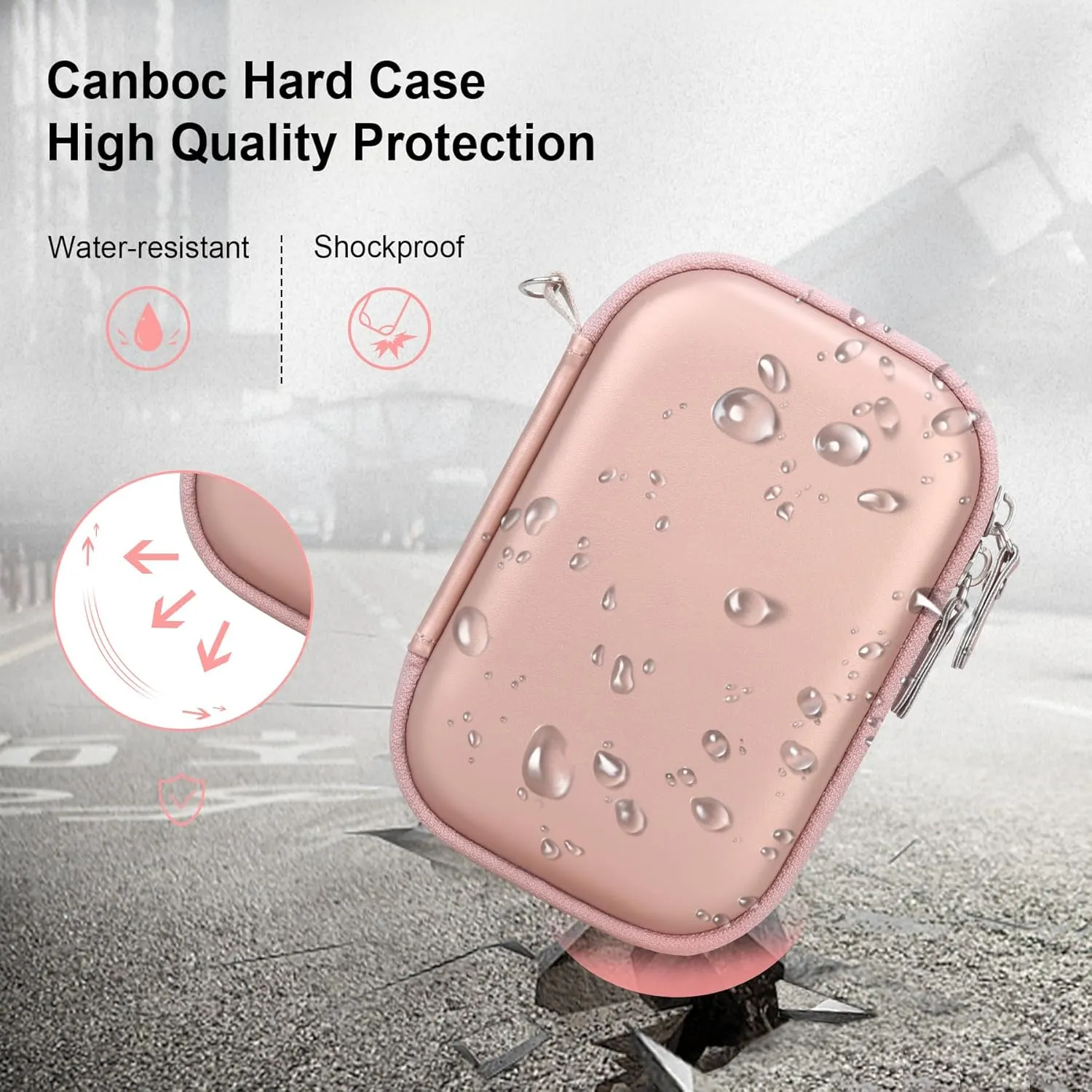 Canboc Hard Case for Canon Ivy 2 Mini Photo Printer Mobile Wireless Bluetooth Instant Camera Printer, Zipper Mesh Bag fit Photo Paper Cable, Rose Gold