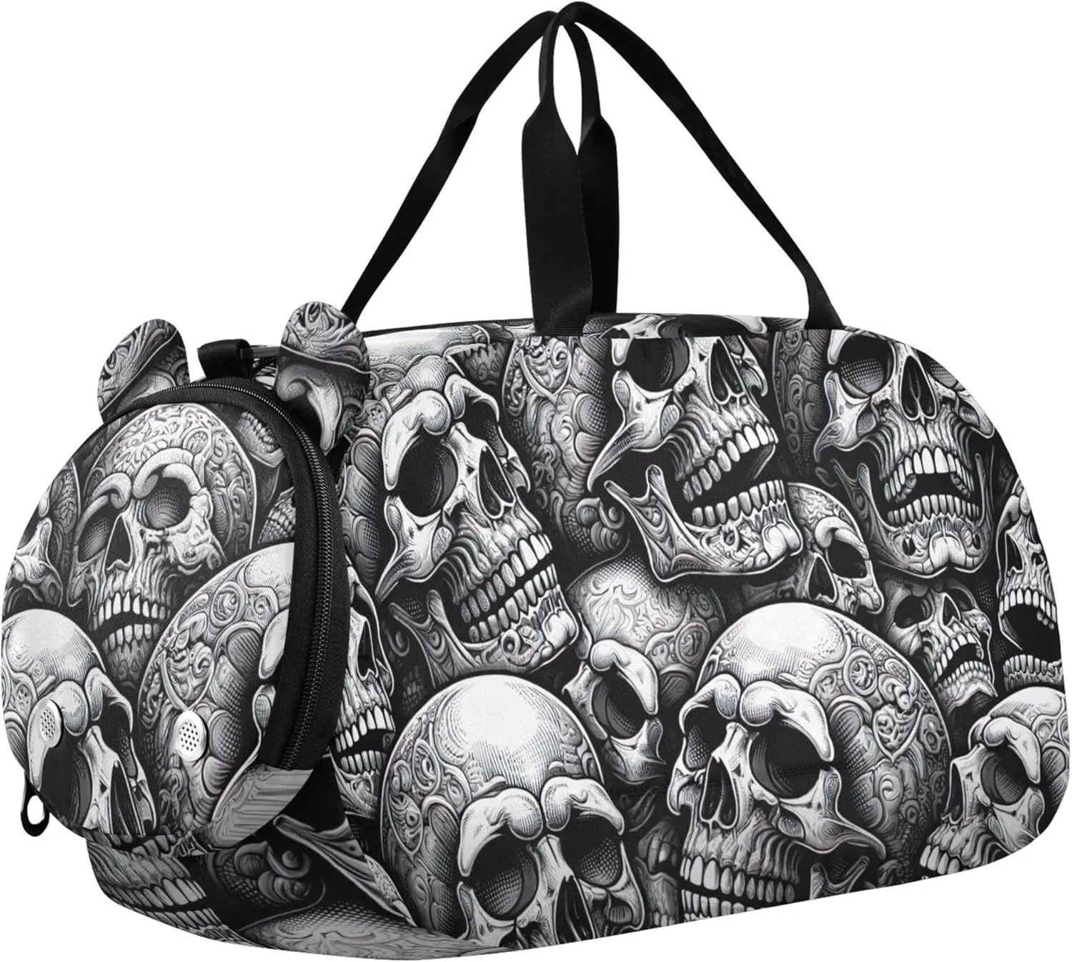 Carry on Duffel Bag for Boys Weekender Overnight Black White Skull Girls Duffle Bags Travel Tote with Shoe Compartment