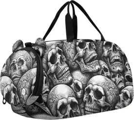 Carry on Duffel Bag for Boys Weekender Overnight Black White Skull Girls Duffle Bags Travel Tote with Shoe Compartment