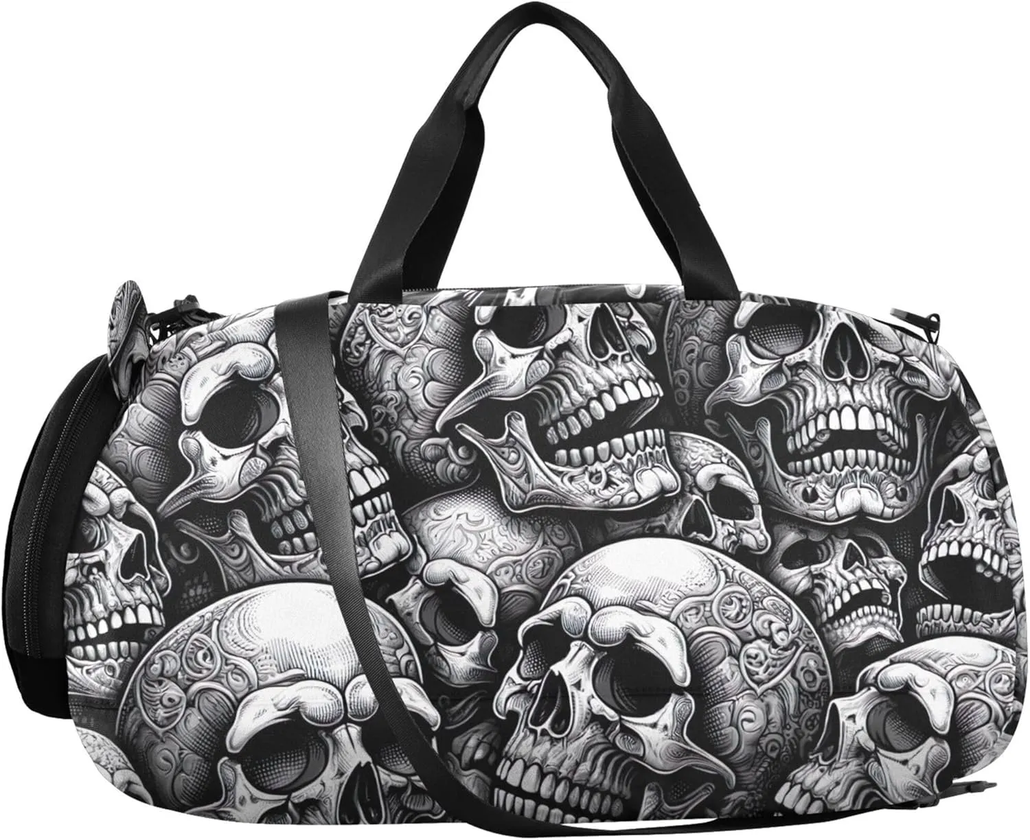 Carry on Duffel Bag for Boys Weekender Overnight Black White Skull Girls Duffle Bags Travel Tote with Shoe Compartment
