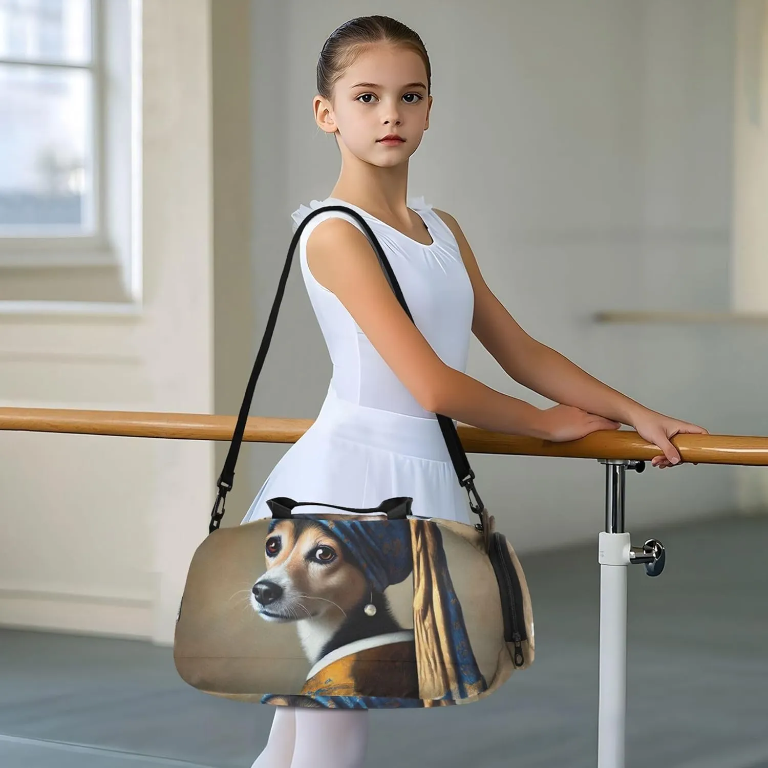 Carry on Duffel for Boys Weekender Overnight Girls Duffle Bags for Travel Gym Duffle Kids Luggage Regal Dog Pearl Earring