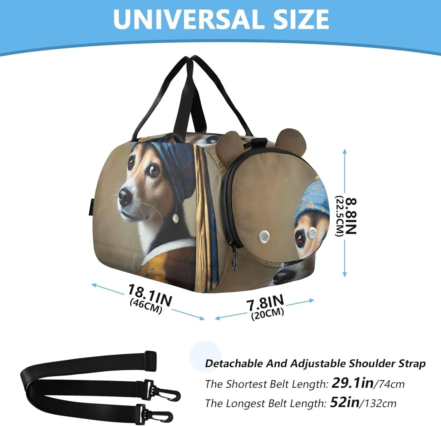 Carry on Duffel for Boys Weekender Overnight Girls Duffle Bags for Travel Gym Duffle Kids Luggage Regal Dog Pearl Earring