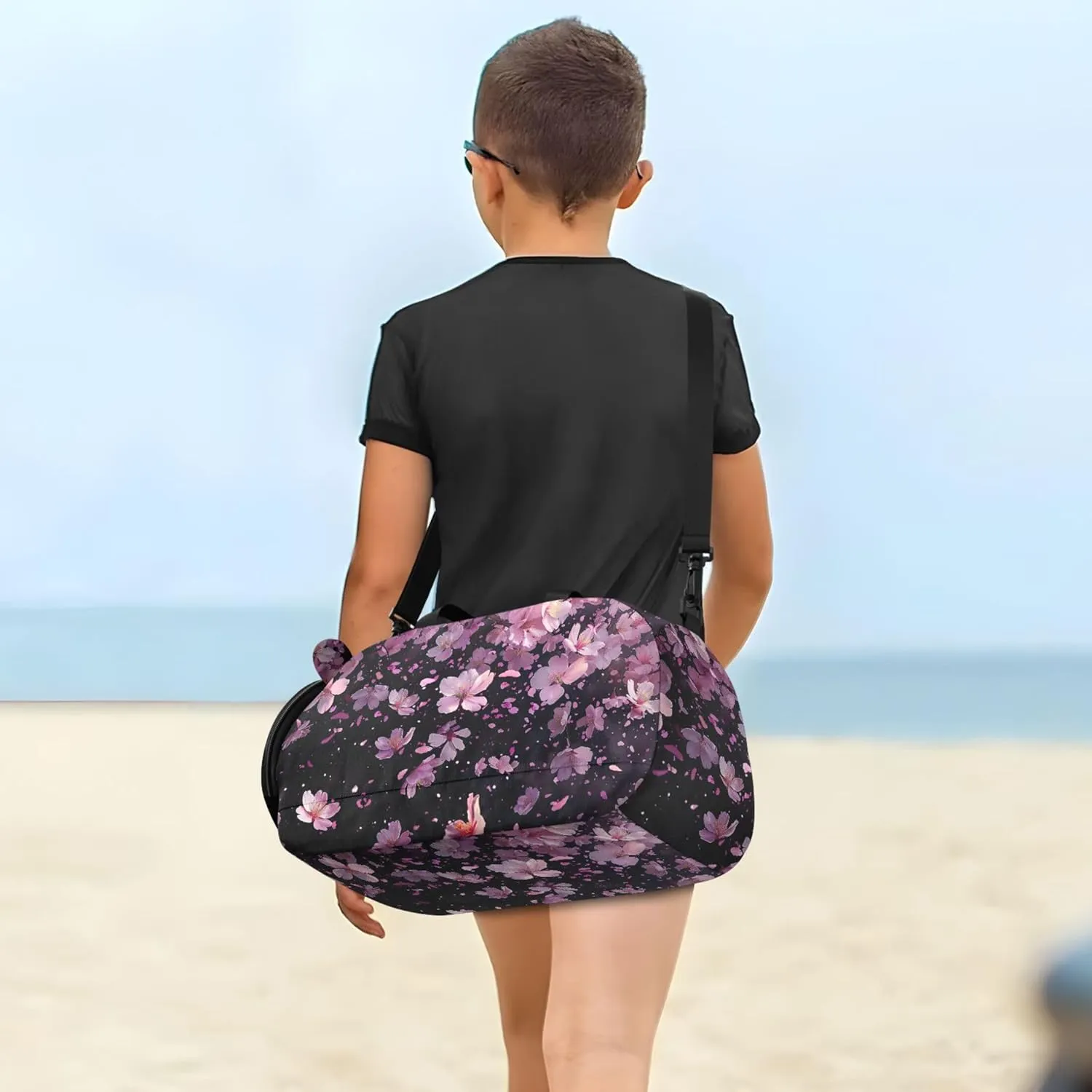 Cherry Blossoms Pink Girls Duffle Bags Travel Tote Toddler Weekender Bags Carry on Duffel Bag Boys with Shoulder Strap