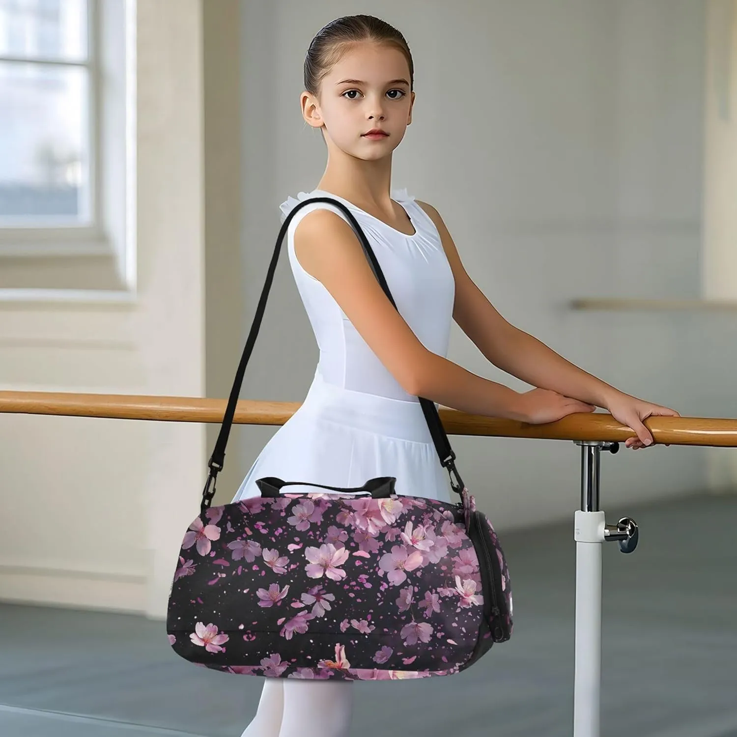 Cherry Blossoms Pink Girls Duffle Bags Travel Tote Toddler Weekender Bags Carry on Duffel Bag Boys with Shoulder Strap