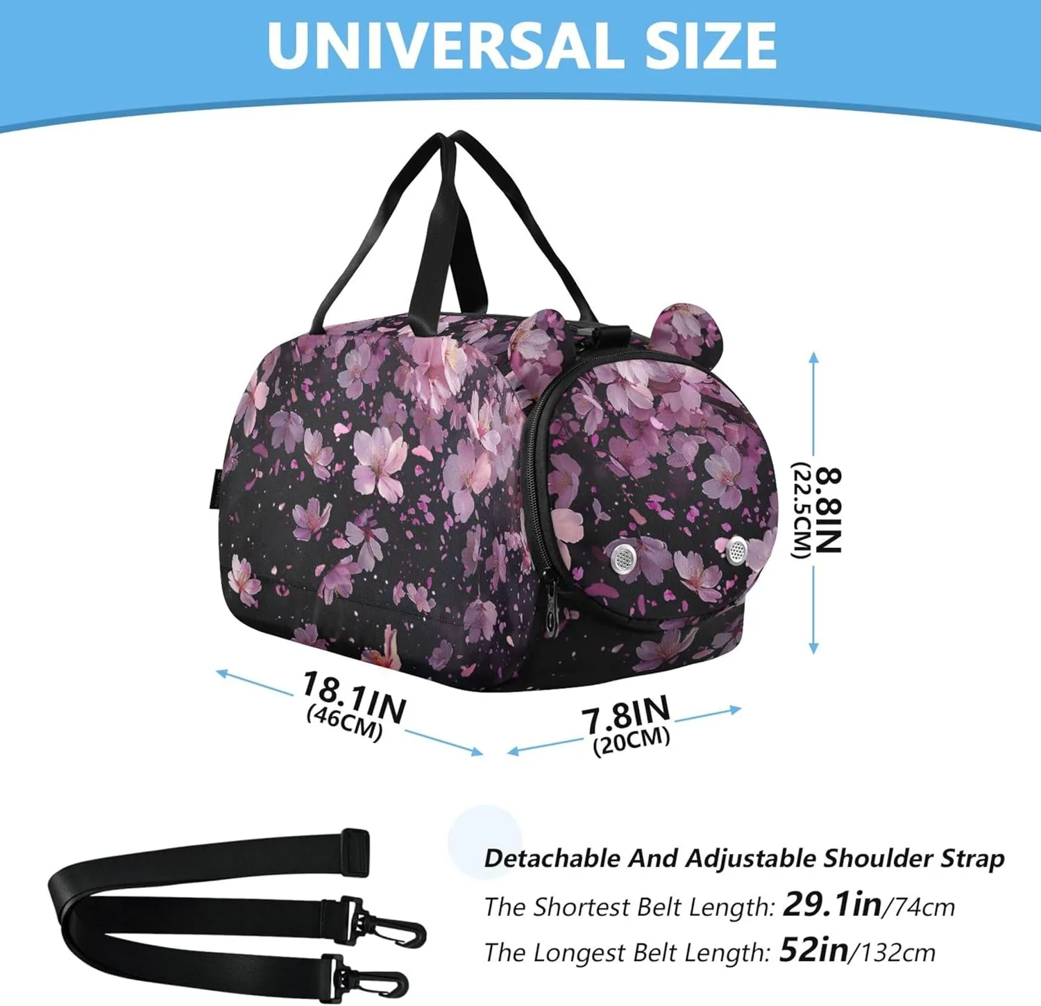 Cherry Blossoms Pink Girls Duffle Bags Travel Tote Toddler Weekender Bags Carry on Duffel Bag Boys with Shoulder Strap