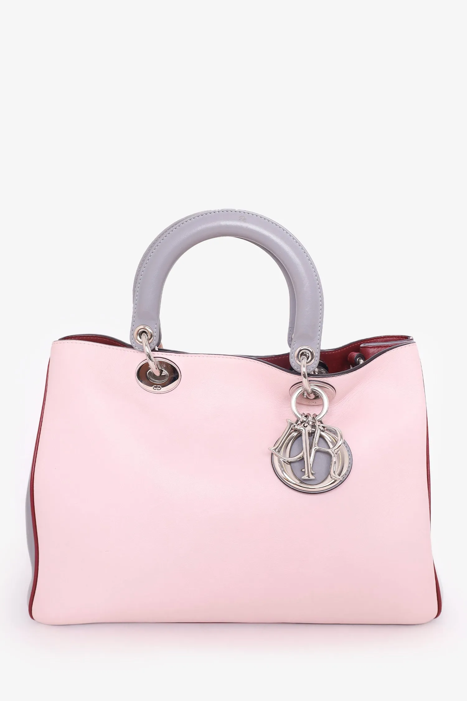 Christian Dior Pink/Grey Leather Medium Diorissimo Tote with Strap