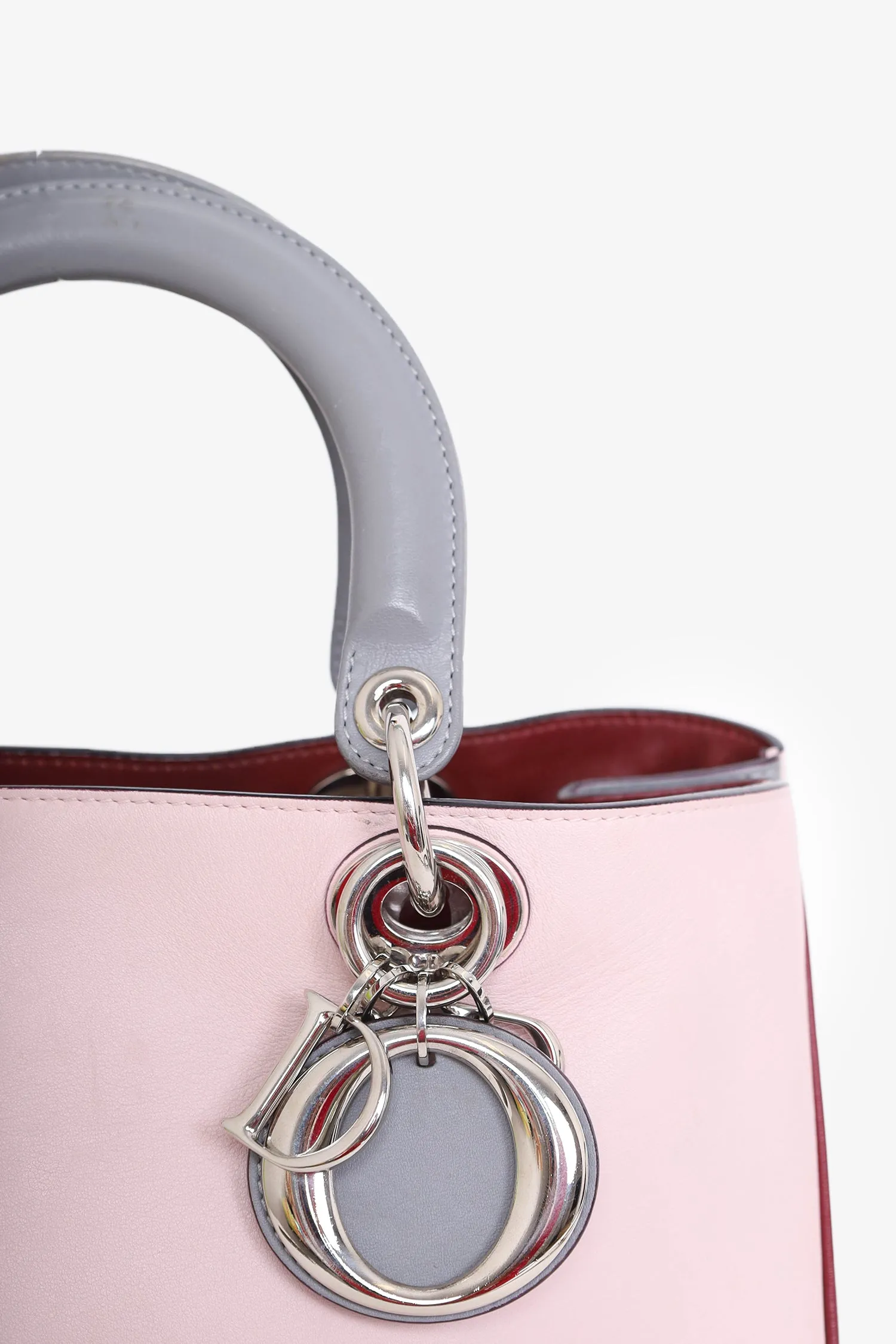 Christian Dior Pink/Grey Leather Medium Diorissimo Tote with Strap