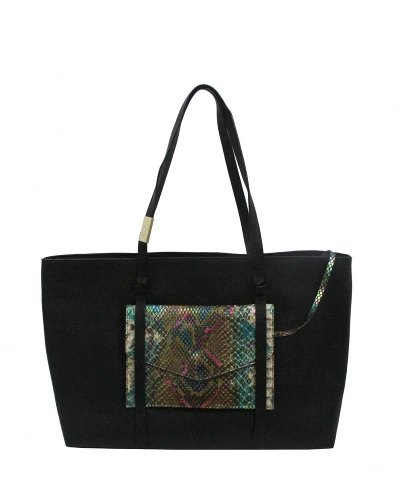 City Instincts Tote in Black & Snake