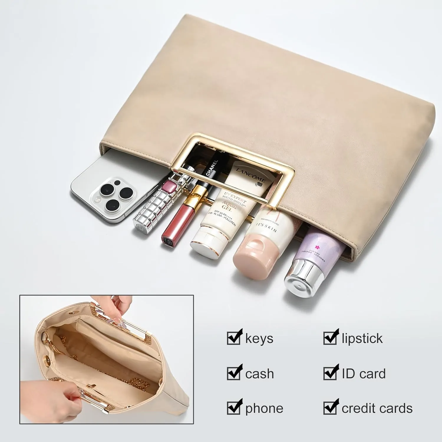 Clutch Purses for Women, Dressy Evening Crossbody Bag, Ladies Vegan Leather Wedding Party Shoulder Handbag