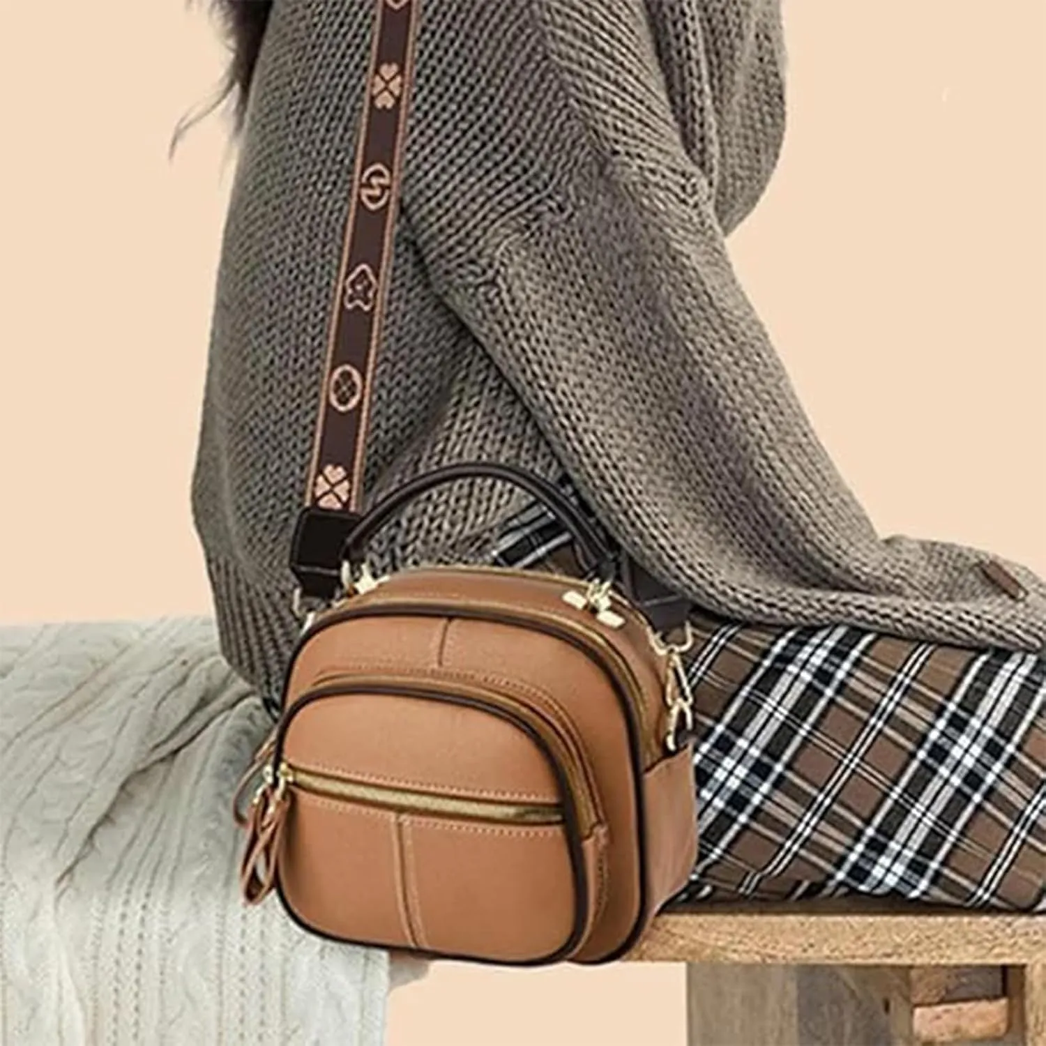 Coefficienta Classic Multifunctional Compartments Adjustable Wide Shoulder Strap Leather Bag, Shoulder Strap Leather Bags