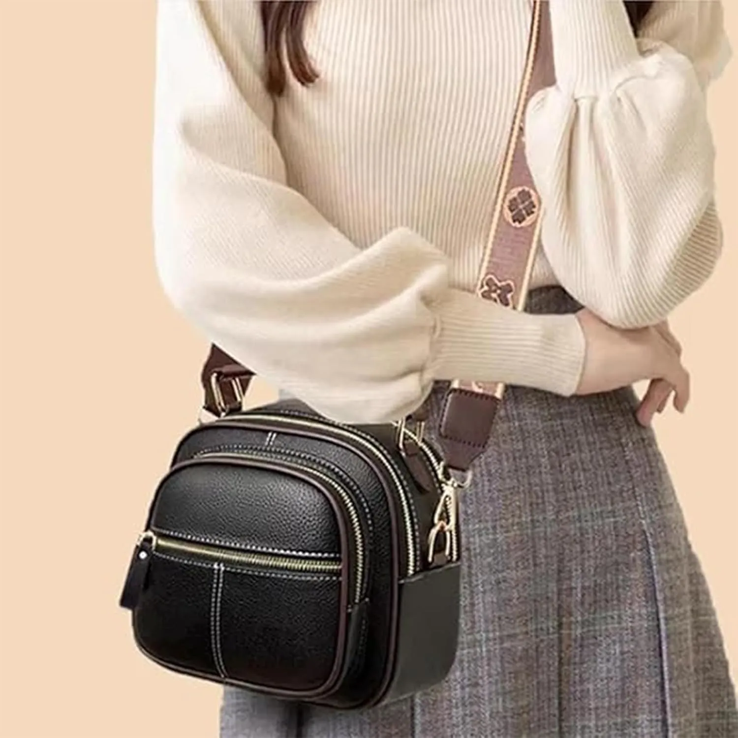 Coefficienta Classic Multifunctional Compartments Adjustable Wide Shoulder Strap Leather Bag, Shoulder Strap Leather Bags