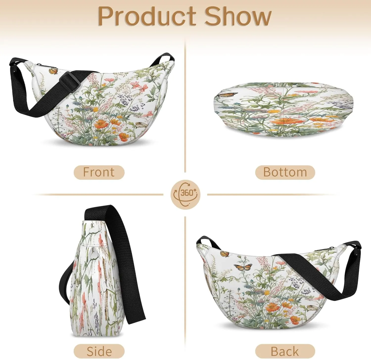 Crescent Crossbody Bag for Women Men, Lightweight Small Sling Hobos Dumpling Bag Crescent Purse, Crescent Moon Bags