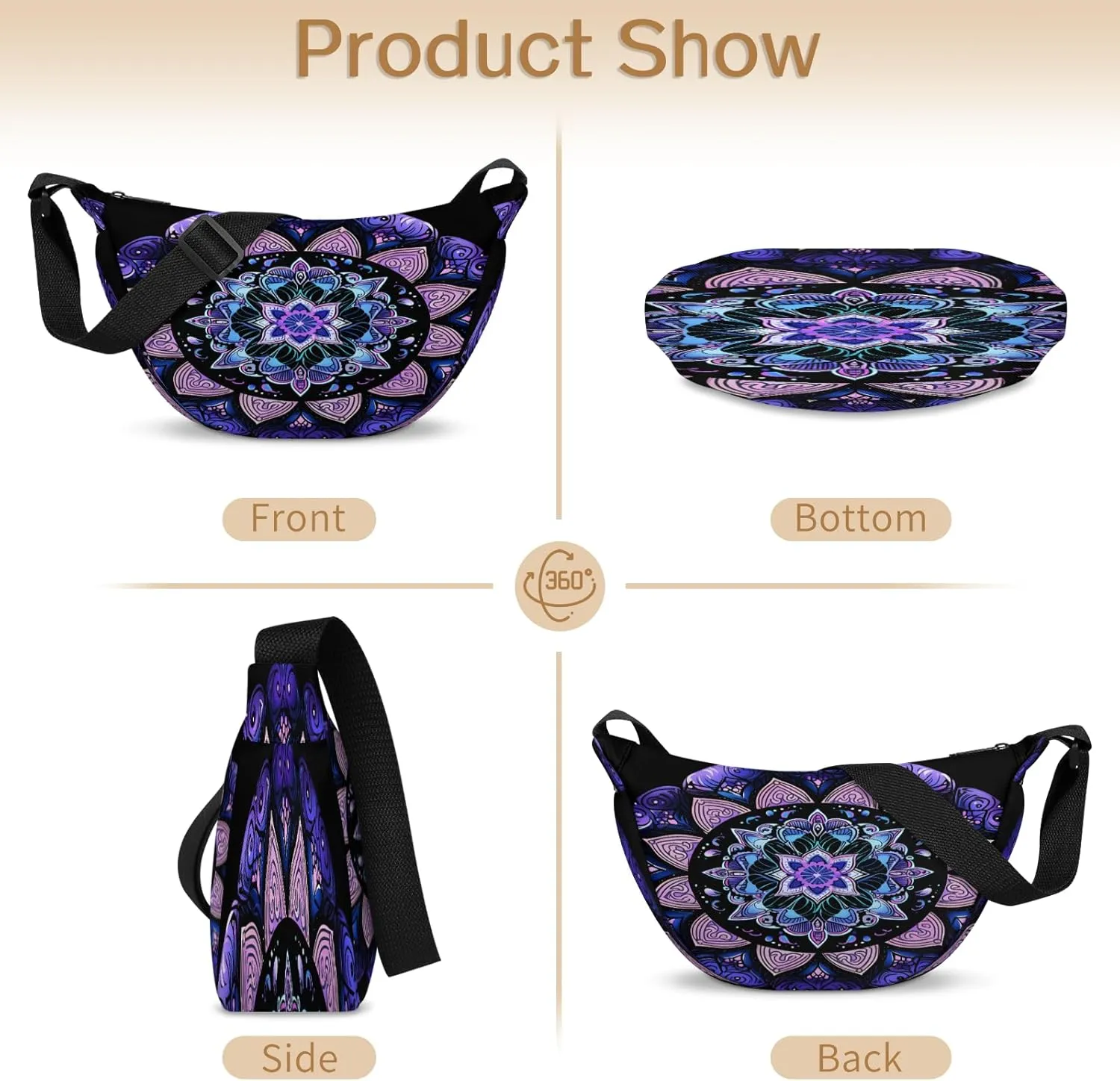 Crescent Crossbody Bag for Women Men, Lightweight Small Sling Hobos Dumpling Bag Crescent Purse, Crescent Moon Bags