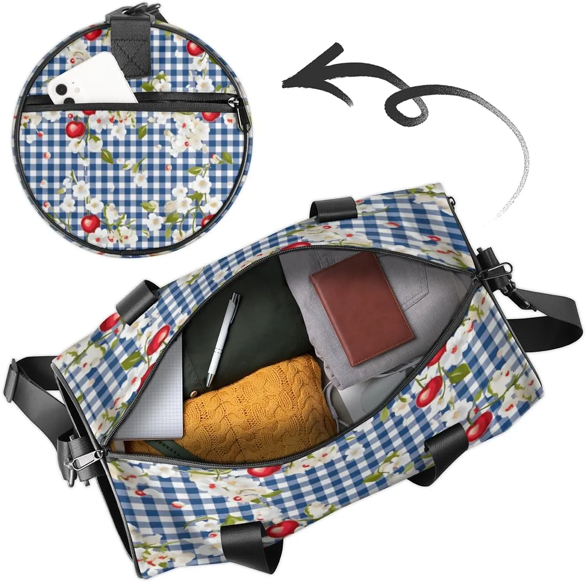 Custom Dance Duffel Bag Sport Backpacks Gyms and Weekend Overnight Travel Duffle Bag Birthday Christmas Halloween Waterproof, Cherry Flower