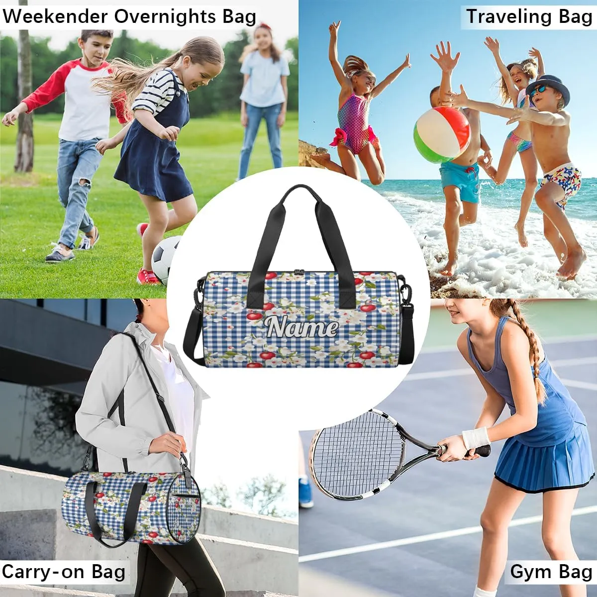 Custom Dance Duffel Bag Sport Backpacks Gyms and Weekend Overnight Travel Duffle Bag Birthday Christmas Halloween Waterproof, Cherry Flower