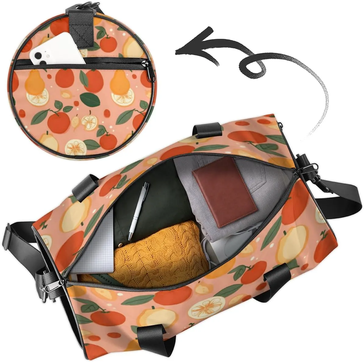 Custom Dance Duffel Bag Sport Backpacks Gyms and Weekend Overnight Travel Duffle Bag Birthday Christmas Halloween Waterproof, Summer Fruit Lemon Orange