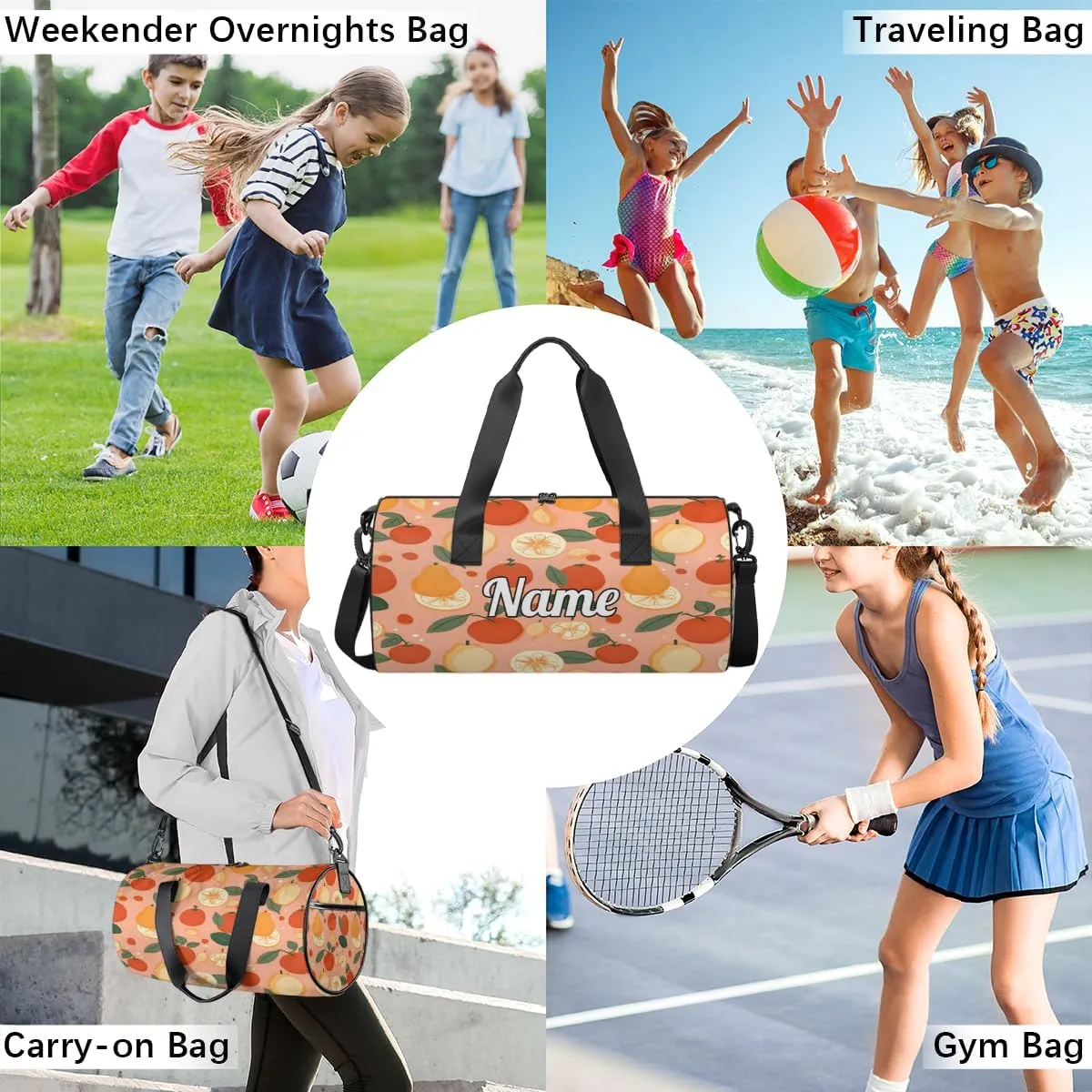 Custom Dance Duffel Bag Sport Backpacks Gyms and Weekend Overnight Travel Duffle Bag Birthday Christmas Halloween Waterproof, Summer Fruit Lemon Orange